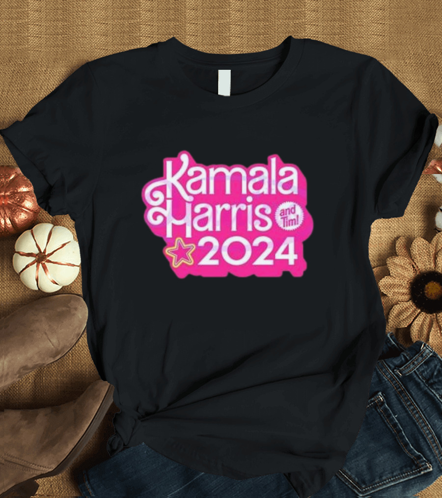 Kamala Harris and Tim 2024 Pink Star T-Shirt