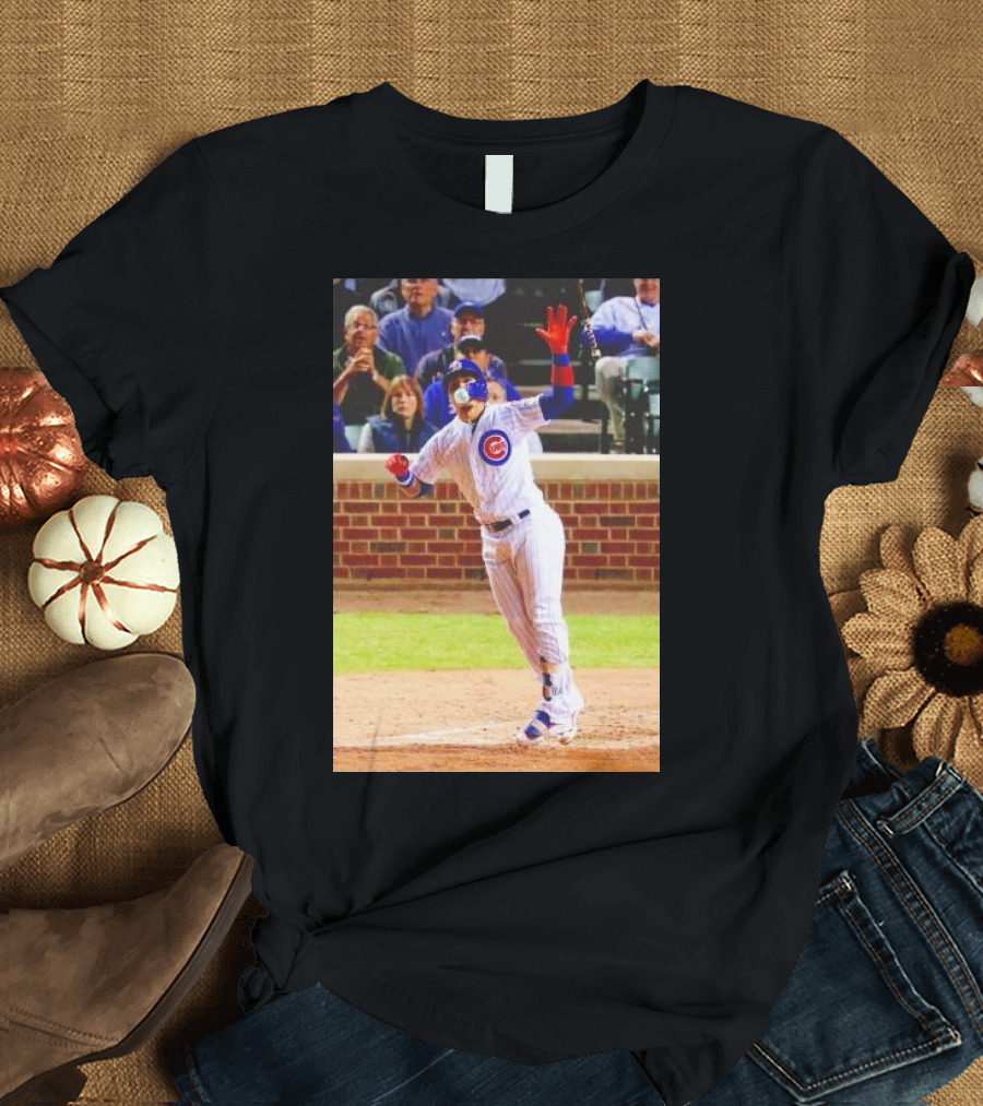 Javy Baez Chicago Cubs Blows a Bubble Hitting Second Home Run Baseball Action T-Shirt