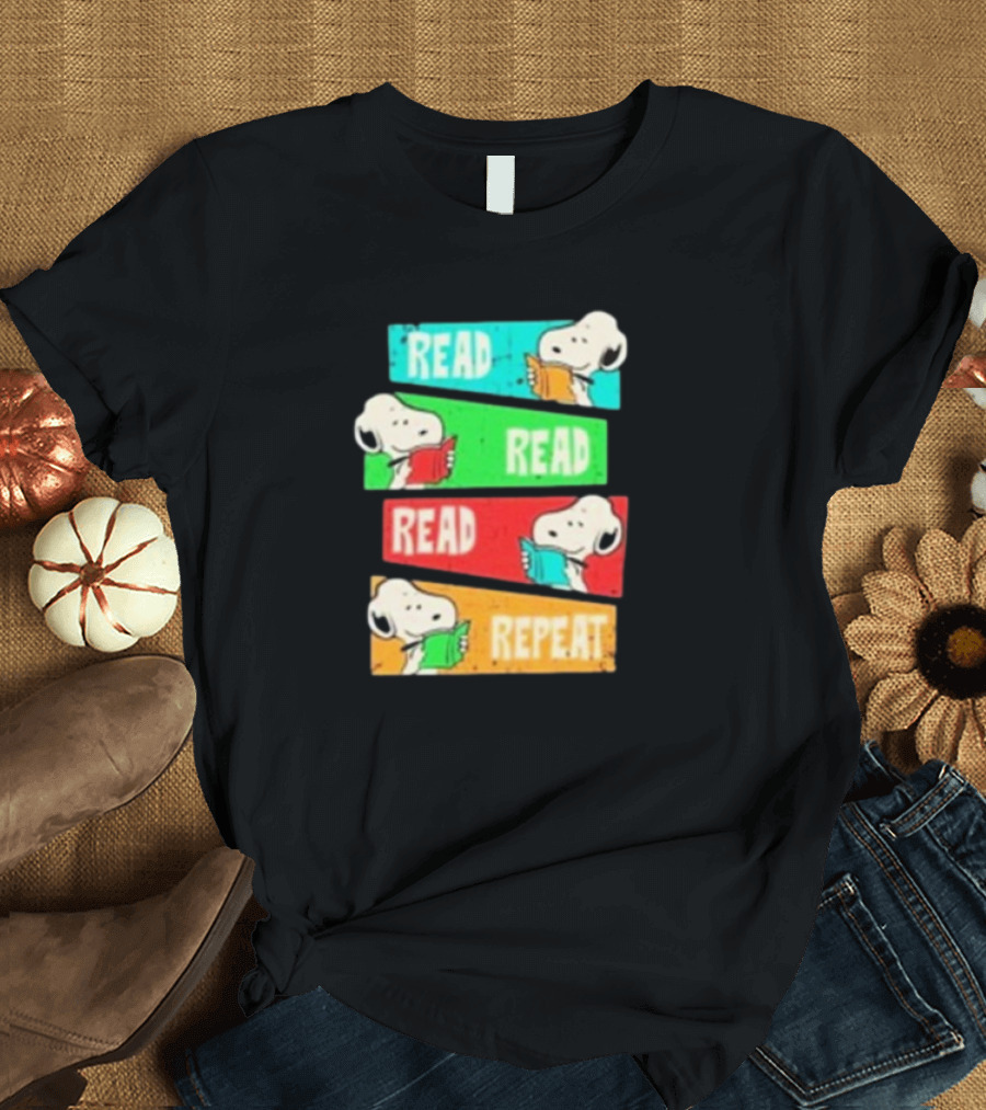 Snoopy Read Read Read Repeat Color Panels T-Shirt