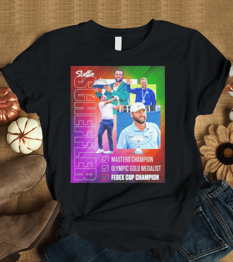 Scottie Scheffler Masters Champion Olympic Gold Medalist FedEx Cup Champion T-Shirt