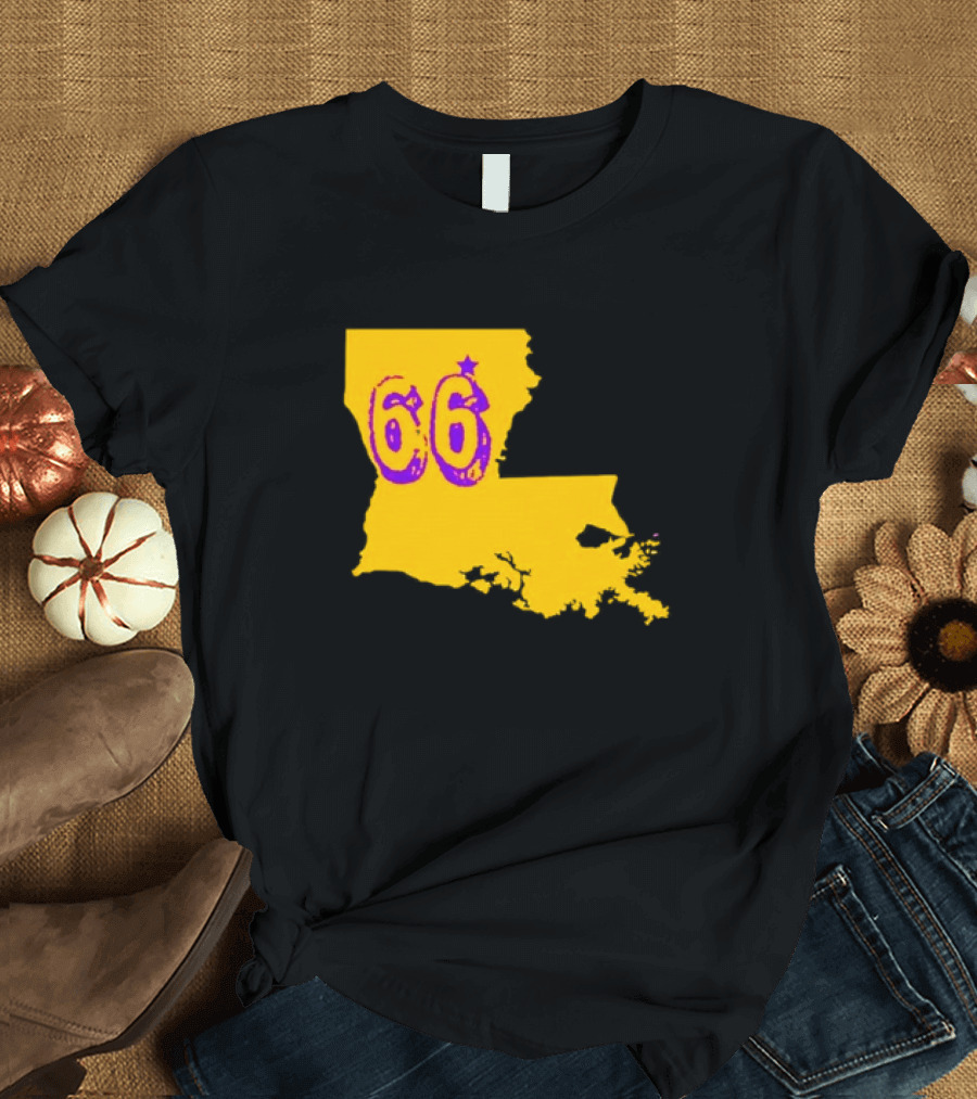 Louisiana State 66 Will Campbell LSU Tigers Map Outline T-Shirt