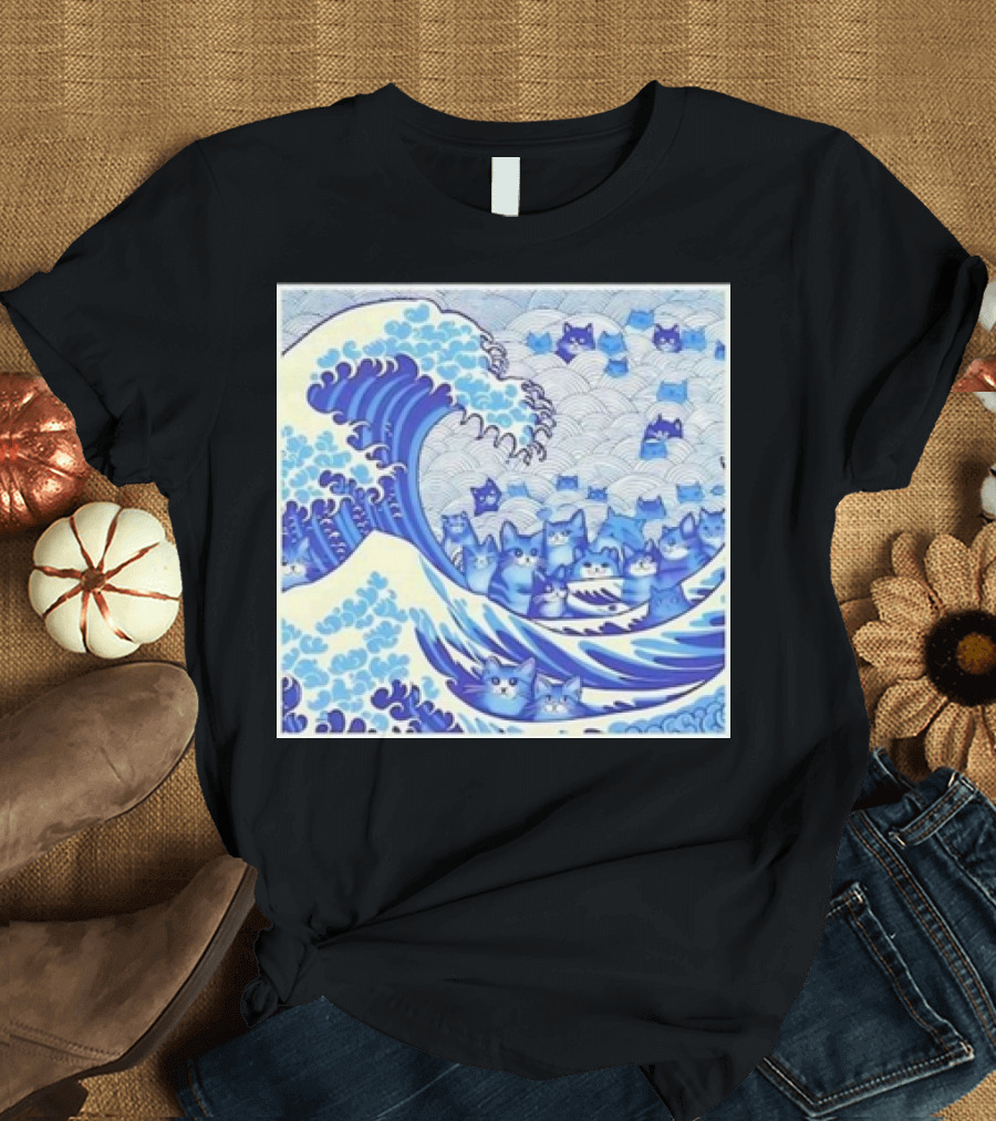 Blue Cats Wave for Kamala Harris Hokusai T-Shirt