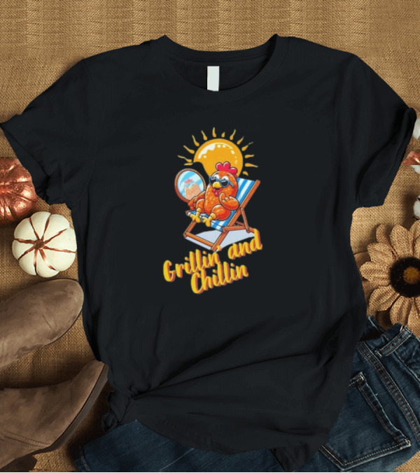T-Shirt: Grillin and Chillin Cool BBQ Chicken Sun Lounger Vibes T-Shirt Grillin and Chillin Cool BBQ Chicken Sun Lounger Vibes T-Shirt