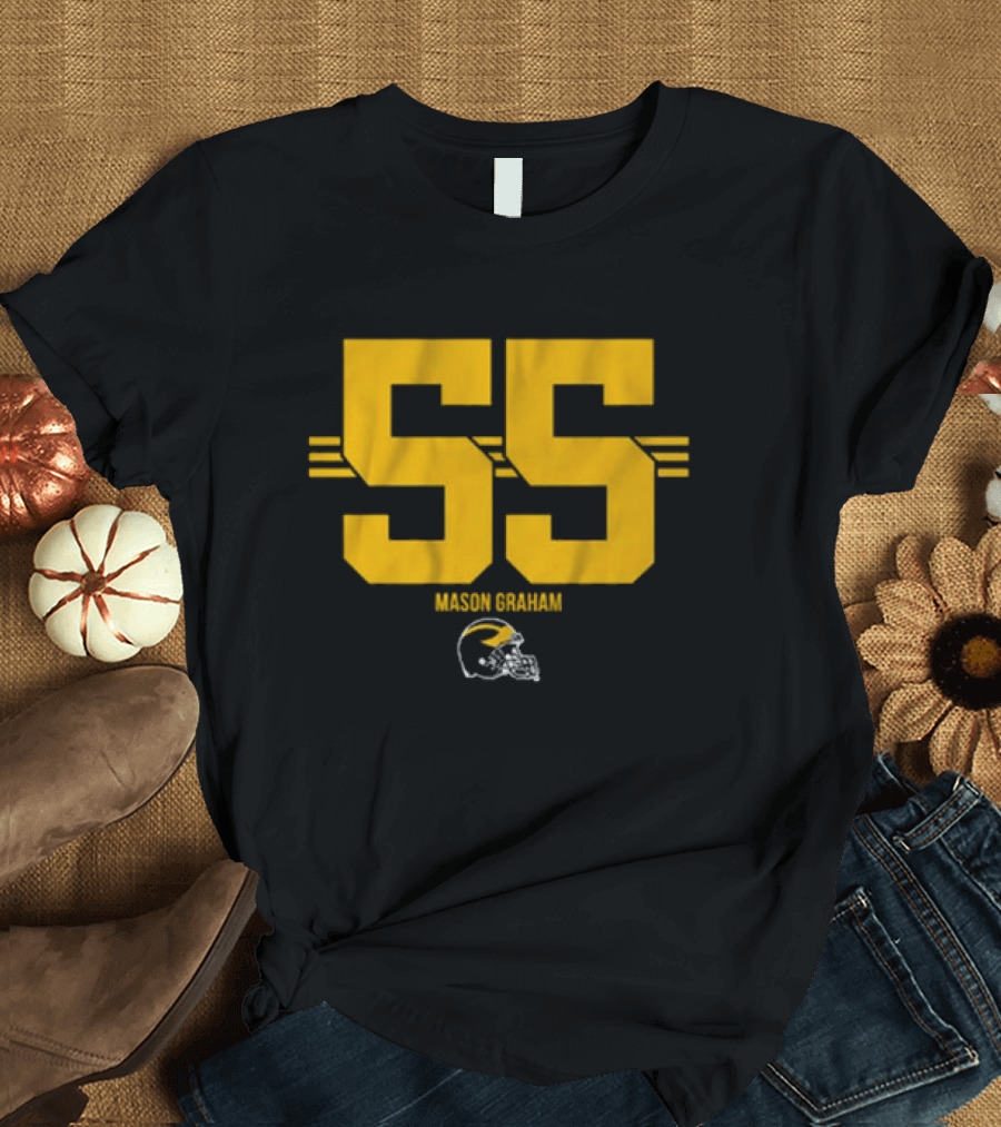 Michigan Football 55 Mason Graham Helmet Stripe T-Shirt