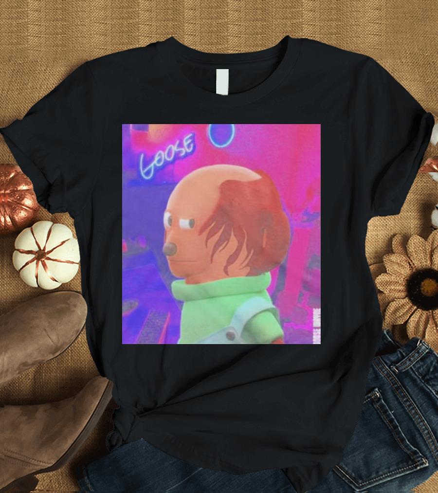 Side Eye Goose Wayne Goose Neon Background T-Shirt
