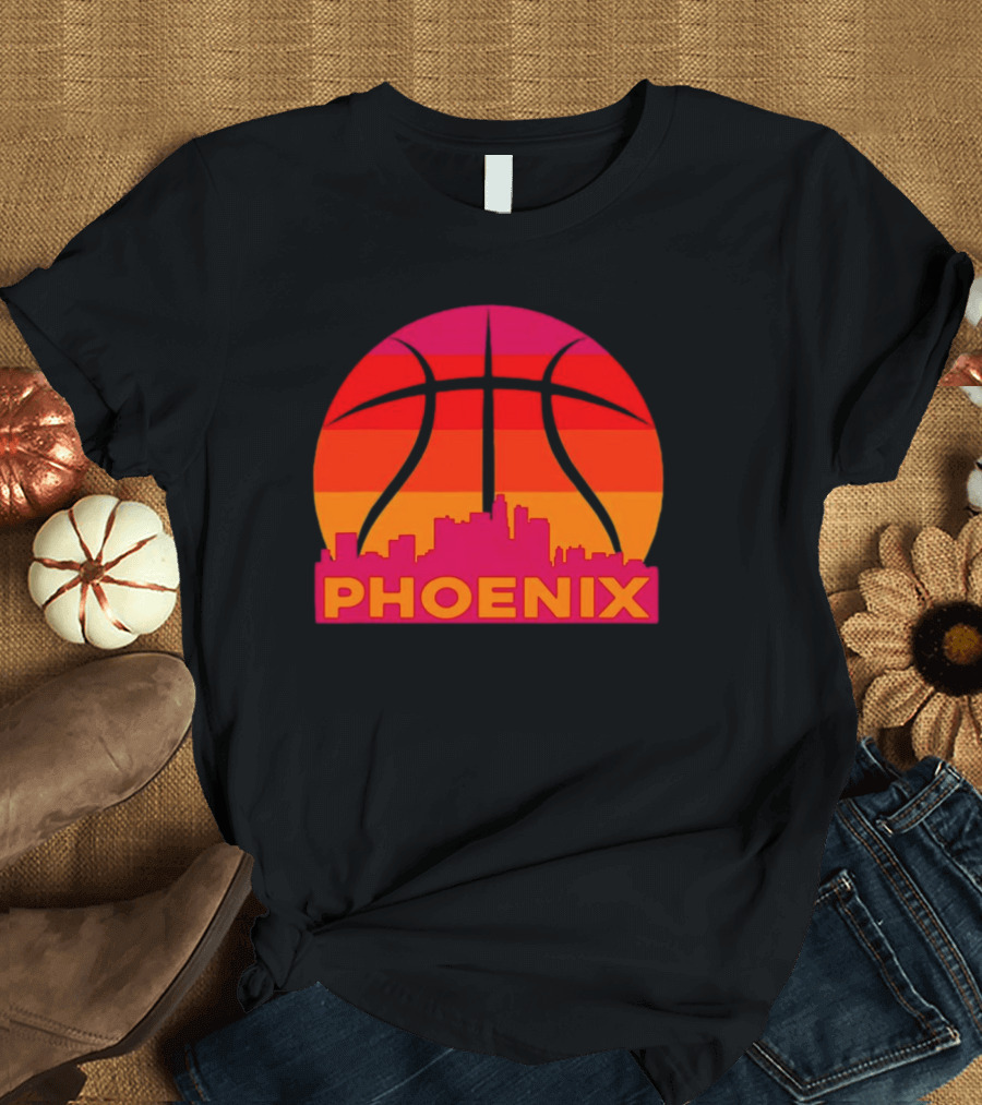 Phoenix City Skyline Basketball Sunset T-Shirt