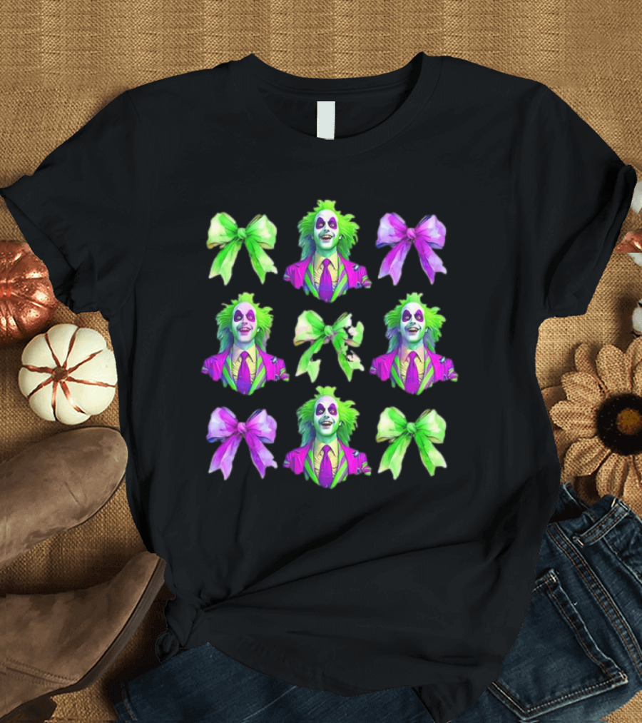 Beetlejuice Green and Purple Bow Halloween Movie Coquette T-Shirt
