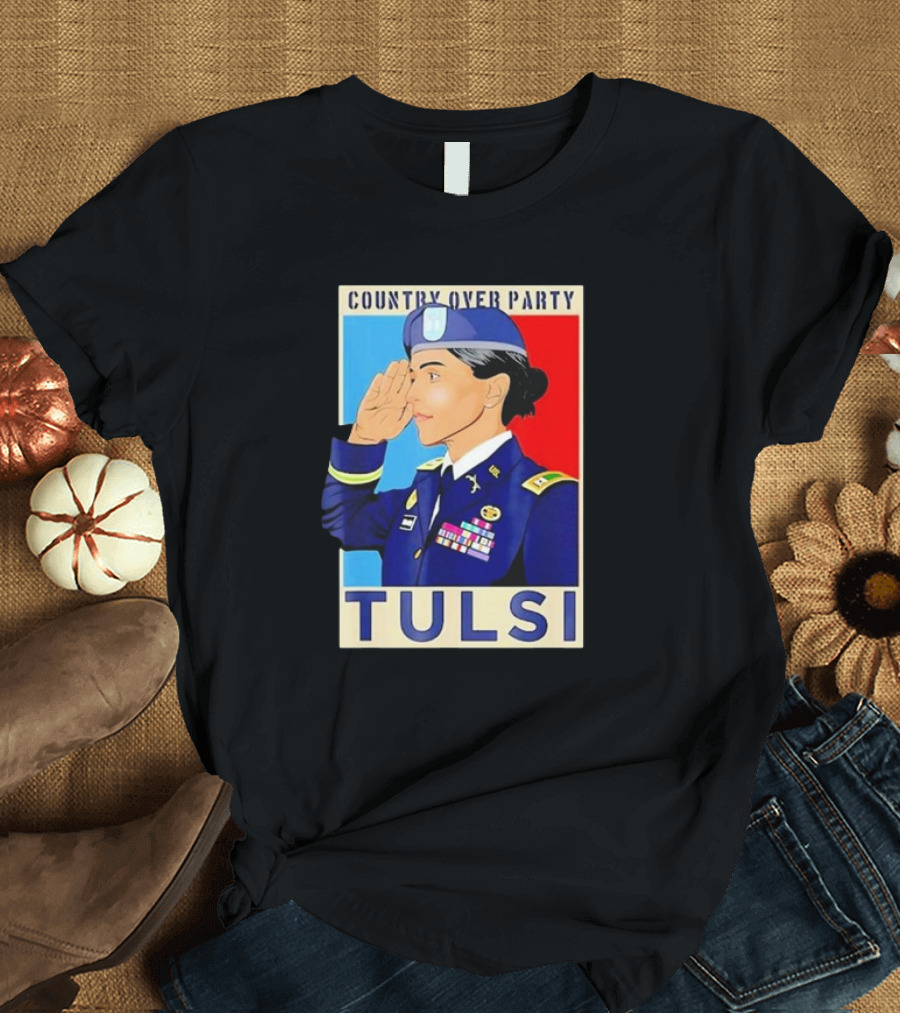 COUNTRY OVER PARTY TULSI GABBARD POSTER STYLE SALUTE T-Shirt