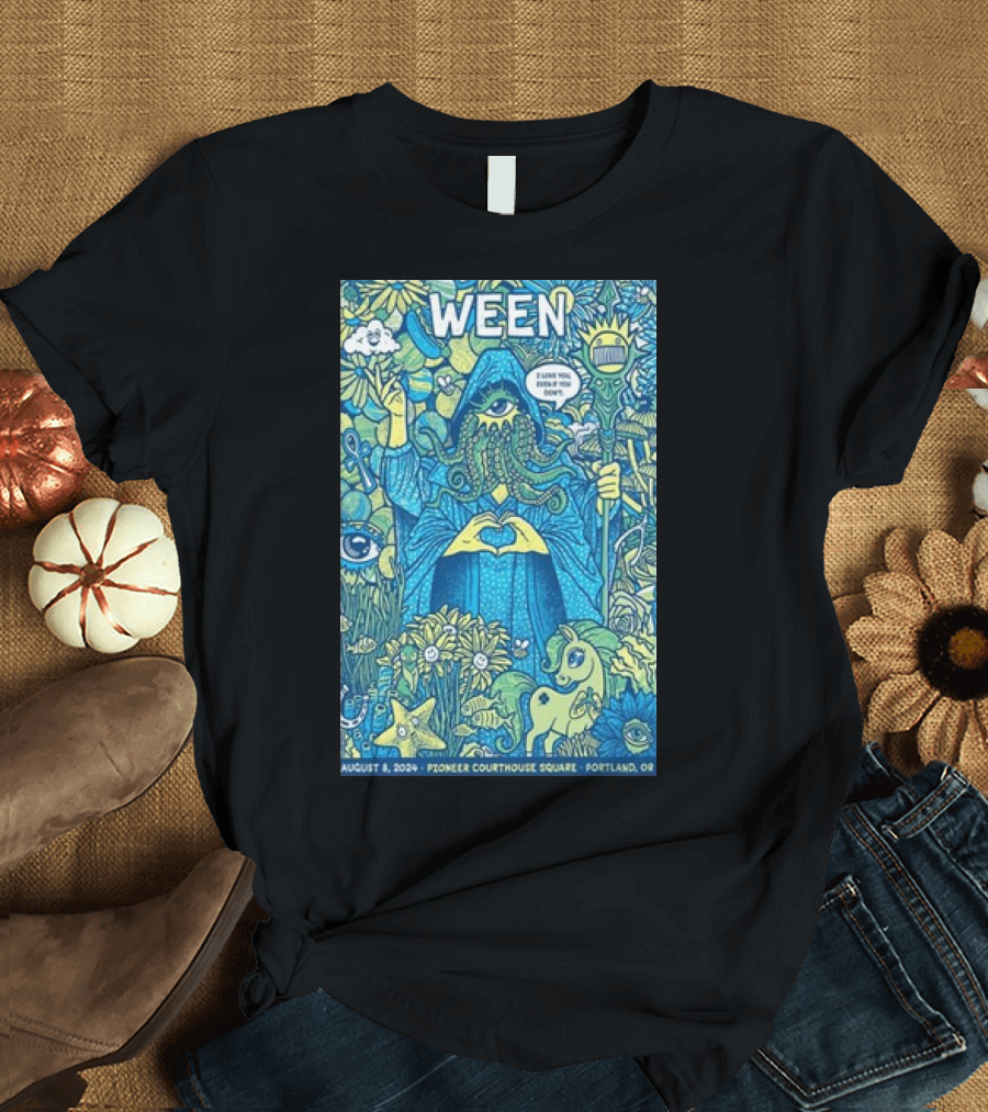 Ween August 8 2024 Event Pioneer Courthouse Square Portland OR Trippy Psychedelic Wizard and Mythical Creatures T-Shirt