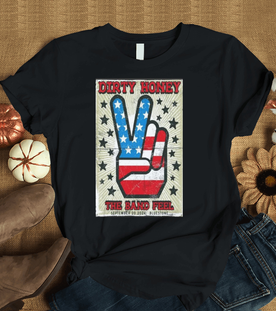 Dirty Honey The Band Feel September 20 2024 Bluestone Columbus Oh American Flag Peace Sign T-Shirt