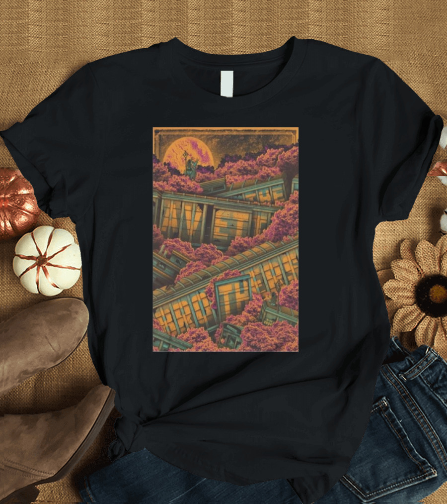 The Avett Brothers Gas South Arena Duluth GA September 14 2024 Concert Art with Serene Autumn Landscape and Sunlit Tree Blossoms T-Shirt