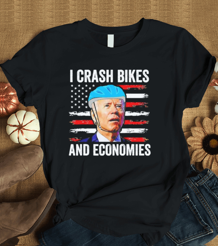 Biden Bicycle I Crash Bikes and Economies US Flag Helmet T-Shirt