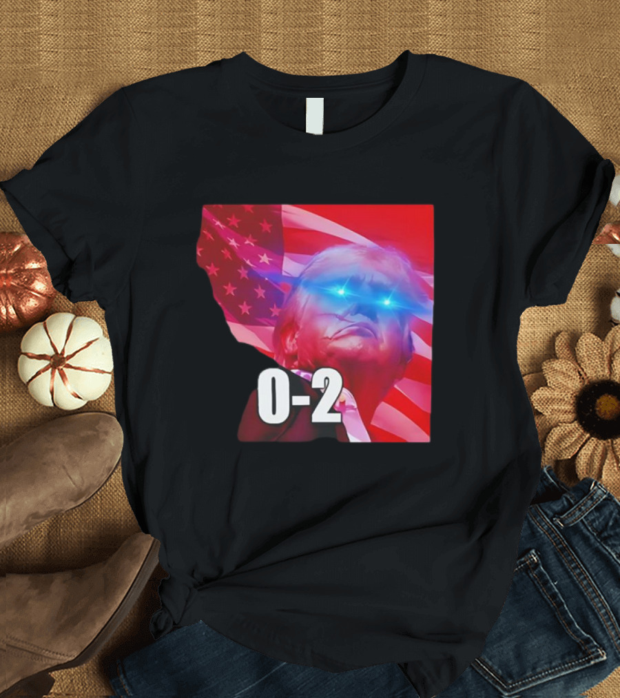 Donald Trump 0-2 USA Flag with Laser Eyes and American Flag Background T-Shirt
