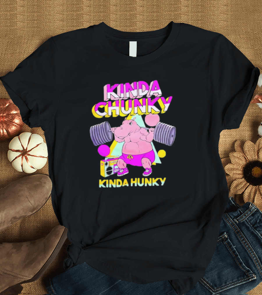 Kinda Chunky Kinda Hunky Hippo Bodybuilding Gym Cartoon Boombox T-Shirt