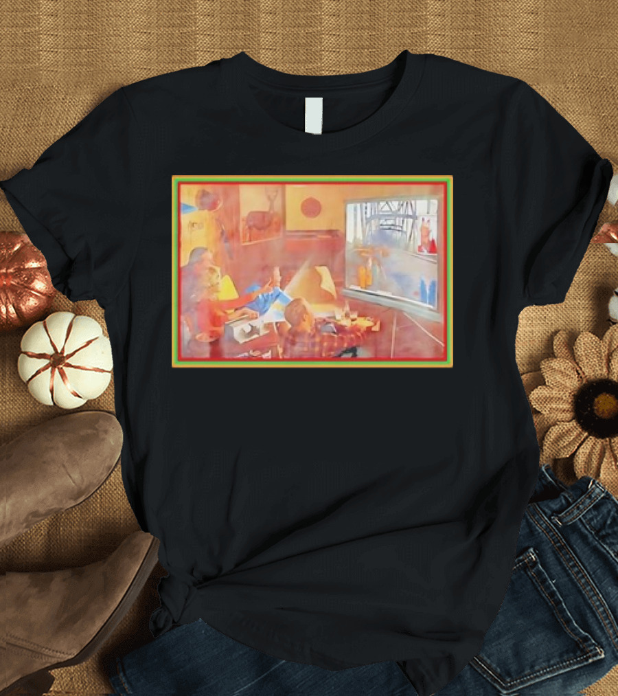 Pewdiepie Bridge Incident Retro Meme Watercolor Family Scene T-Shirt