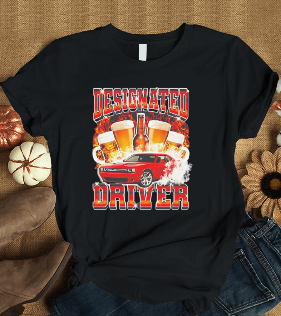 Designated Driver Retro Car Beer Flames T-Shirt