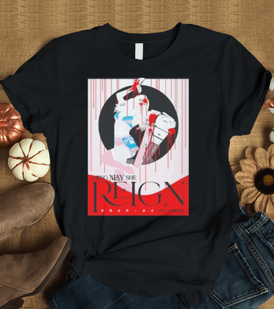 Long May She Reign Mariah May Iconic Illustration with Sword and Red Accents T-Shirt