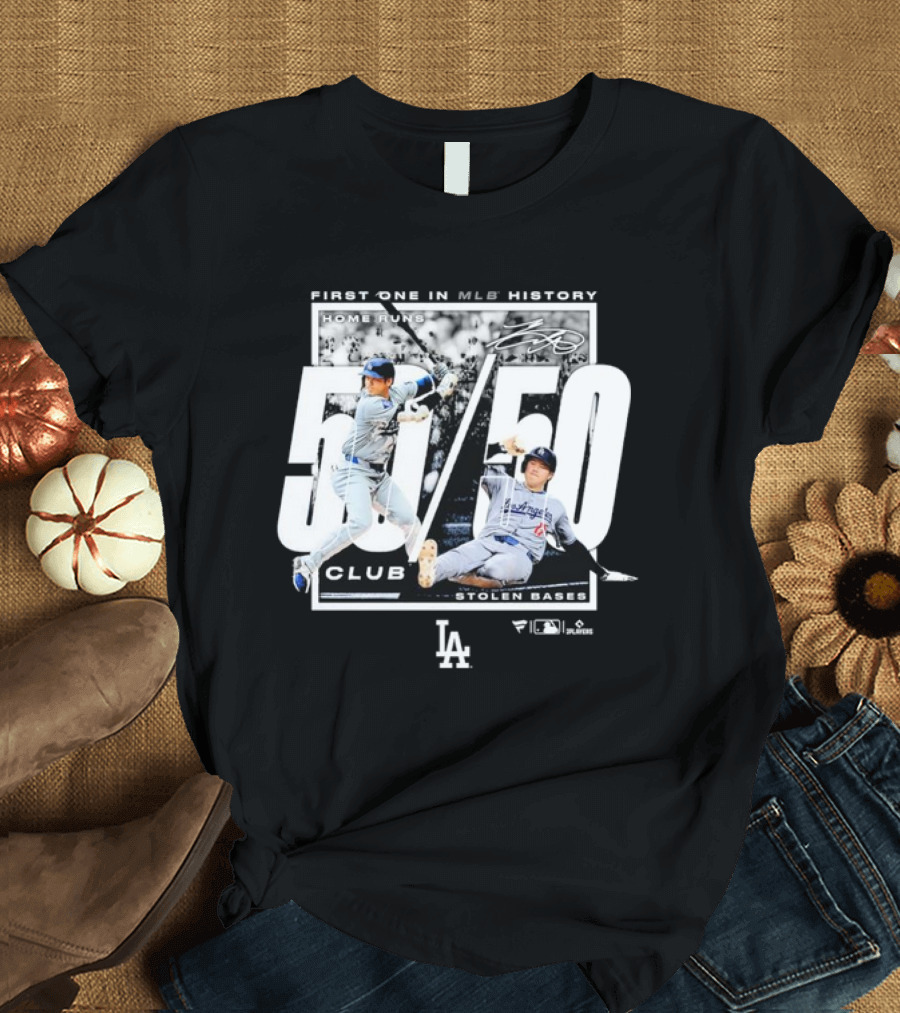 First One in MLB History 50/50 Club Home Runs Stolen Bases LA Dodgers T-Shirt