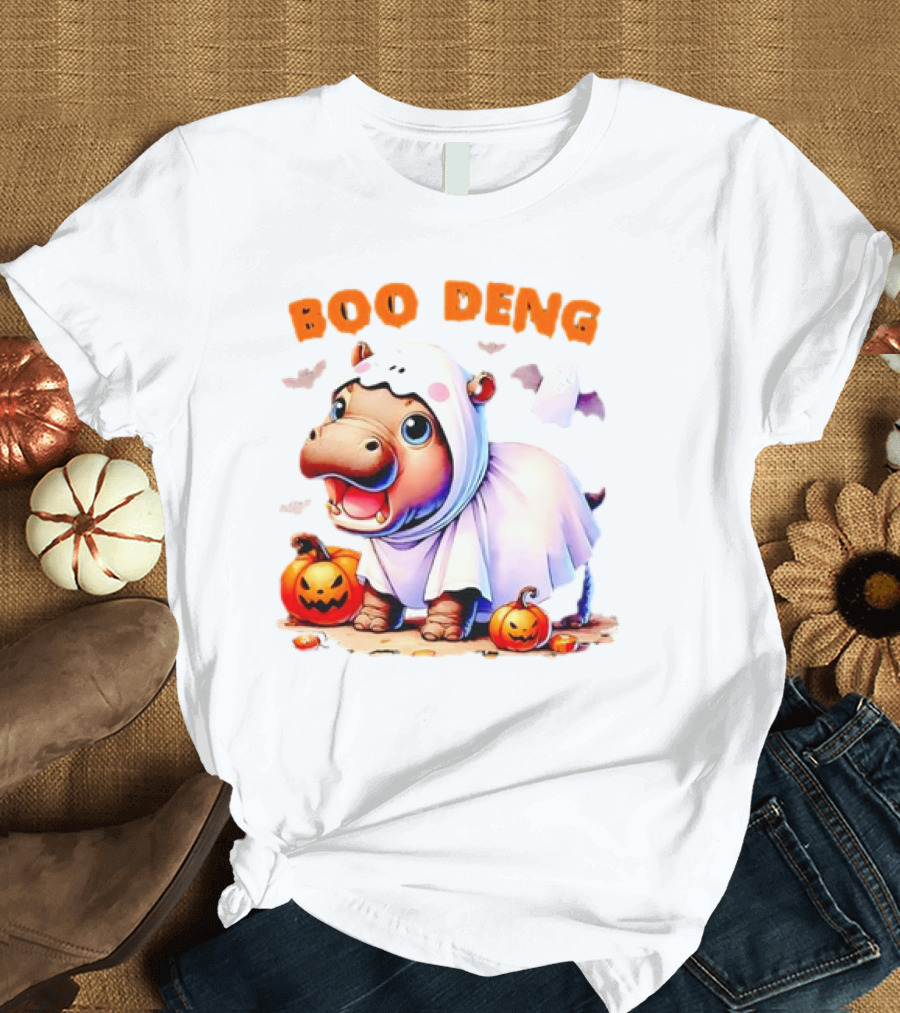 Boo Deng Halloween Baby Pygmy Hippo Ghost Costume with Pumpkins T-Shirt