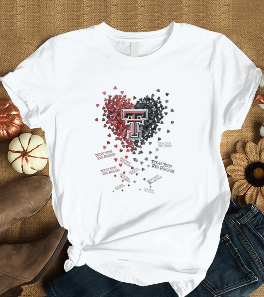 Heart of Texas Tech Red Raiders with Iconic Double T Logo and Hearts T-Shirt