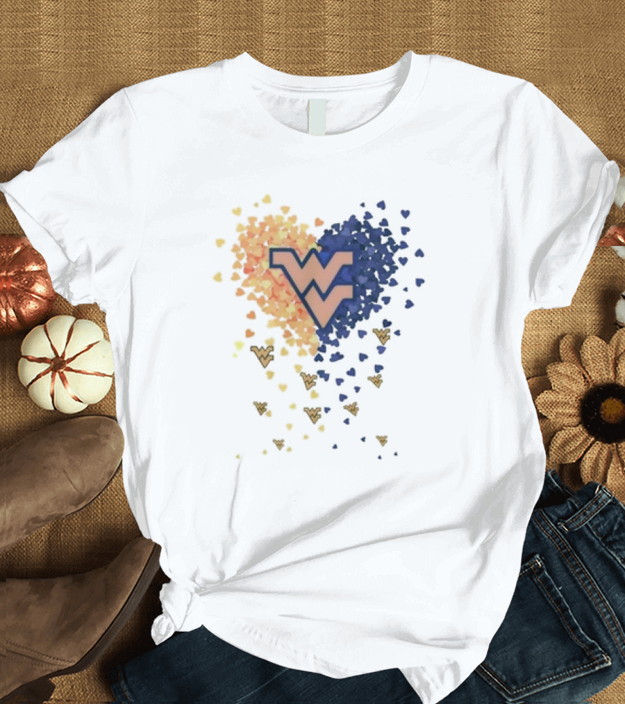 Heart Full of West Virginia Mountaineers WV Logo and Colorful Hearts T-Shirt