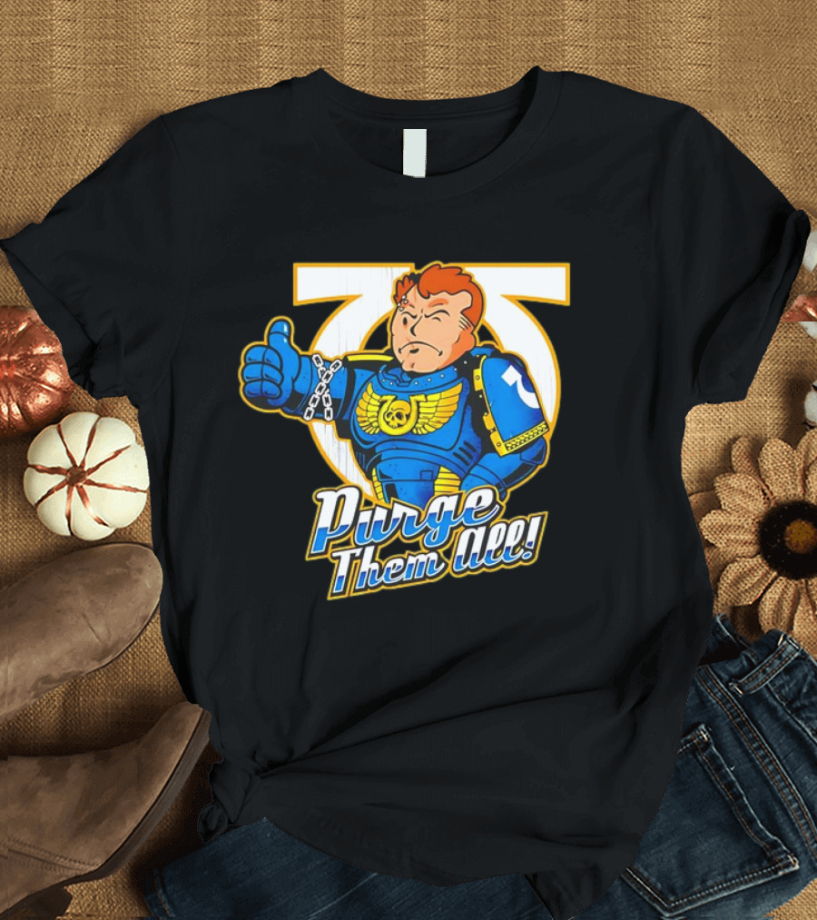 Demetrian Titus Warhammer 40K X Vault Boy Purge Them All Iconic Crossover Mashup T-Shirt