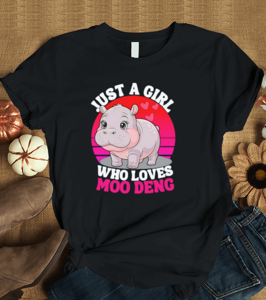 Just a Girl Who Loves Moo Deng Cute Baby Hippo Retro T-Shirt