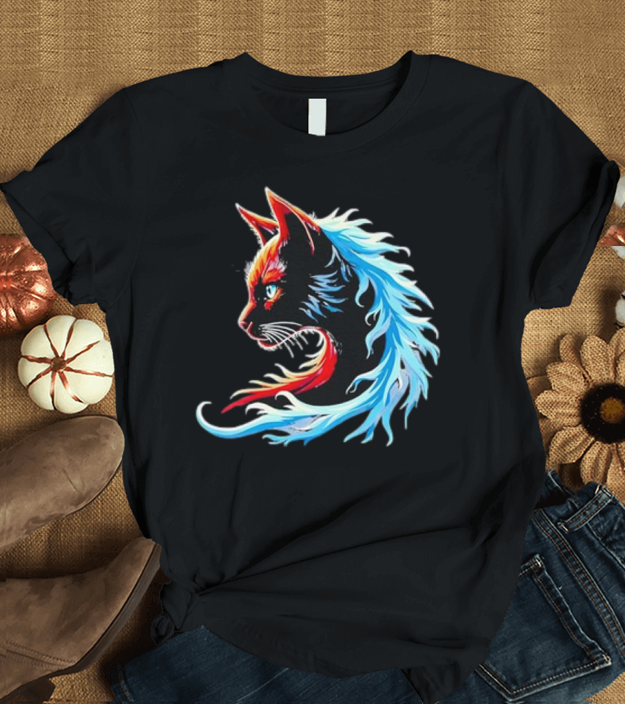 Retro Blue Cat Wave Cat Ladies Cat Lover T-Shirt
