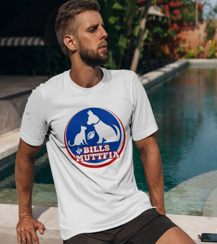 Buffalo Bills Muttfia Bills Muttfia Silhouette With Dog Cat Football T-Shirt