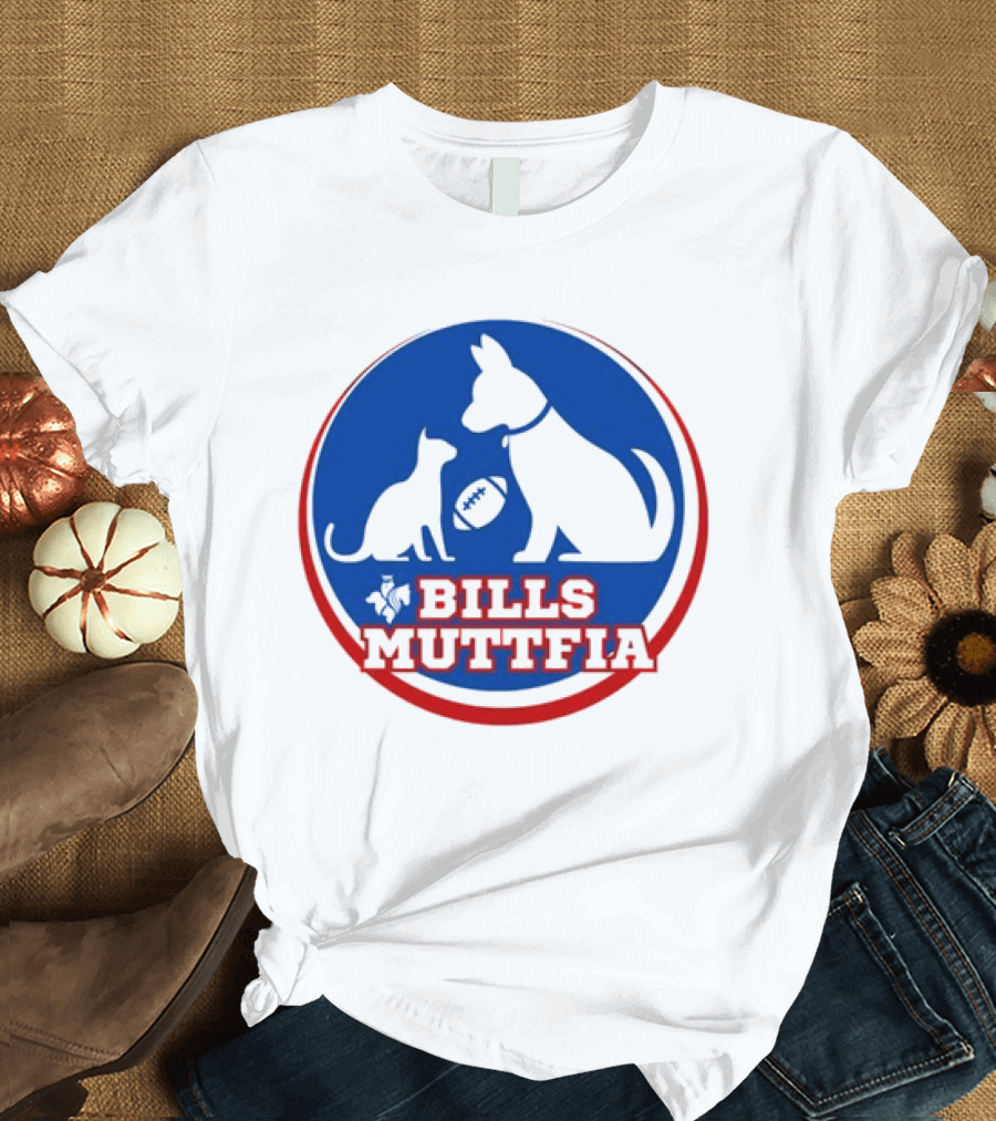 Buffalo Bills Muttfia Bills Muttfia Silhouette with Dog Cat Football T-Shirt