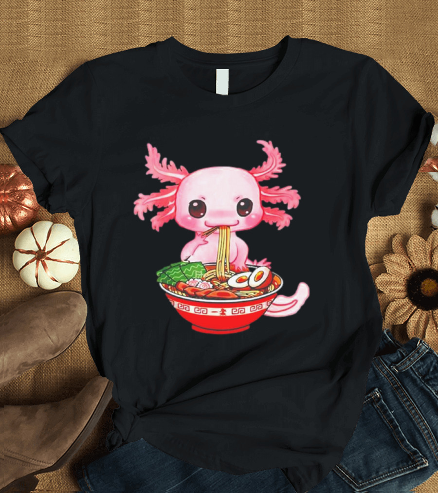 Axolotl Enjoying a Bowl of Ramen Cute Funny T-Shirt