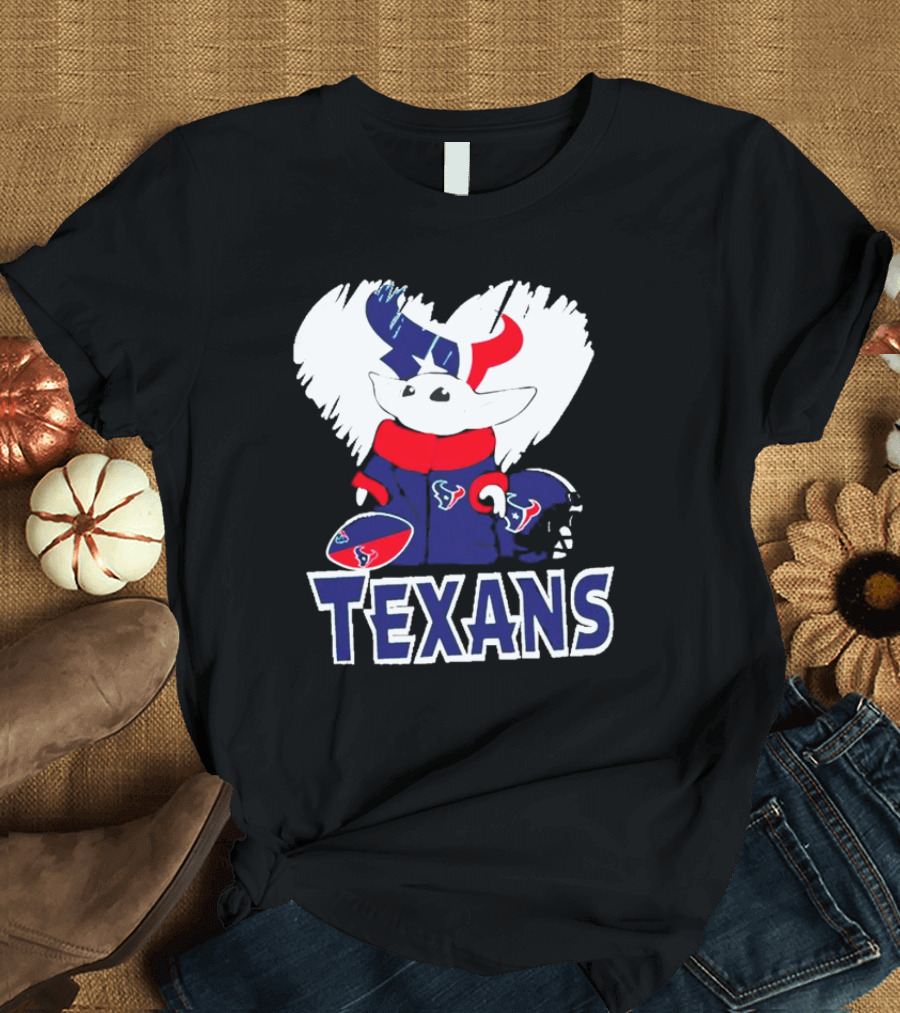 Baby Yoda Star Wars X Houston Texans NFL Football Season 2024 Texan Spirited Grogu with Football Gear and Team Colors T-Shirt