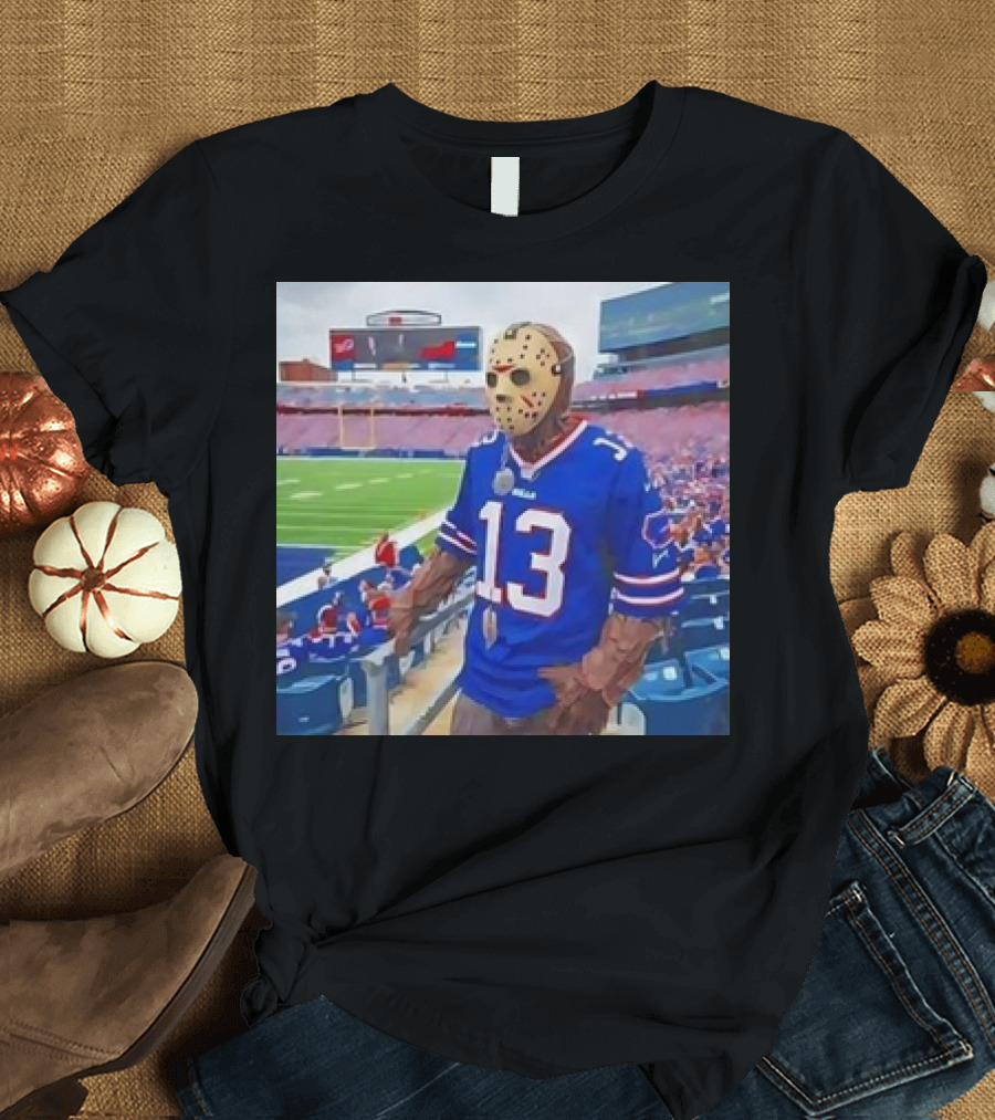 Buffalo Bills Jason Voorhees Costume at Stadium Friday the 13th Halloween T-Shirt