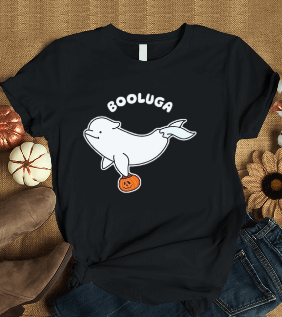Booluga Halloween Whale Holding Pumpkin T-Shirt