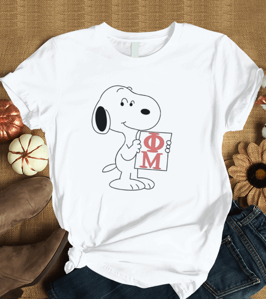 Phi Mu Snoopy Holding Greek Letters T-Shirt