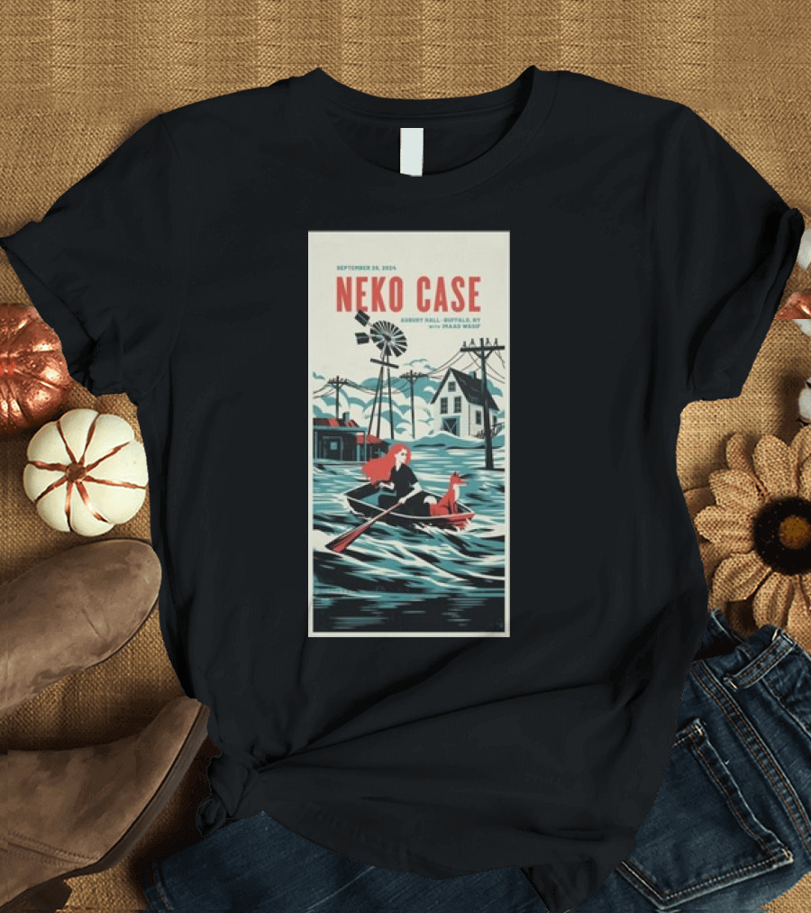 Neko Case Live September 29 2024 Asbury Hall Buffalo NY Music Poster with Windmill and Rowboat Scene T-Shirt