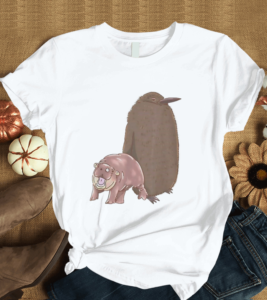 Best Friends Moo Deng Hippo and Pesto Penguin Playful Companions T-Shirt
