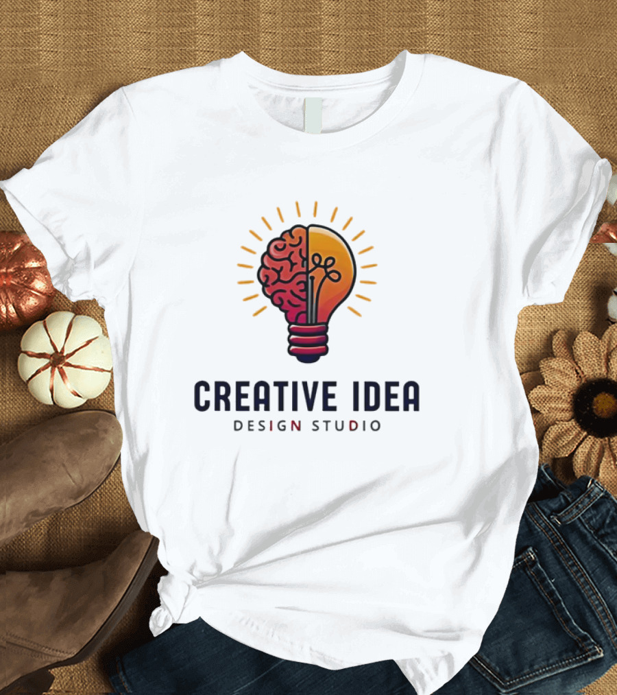 Creative Idea Brain and Lightbulb Design Studio Concept T-Shirt