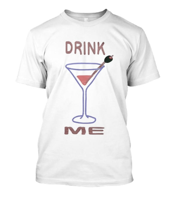 Drink Me Retro Martini Glass With Olive Stirrer T-Shirt