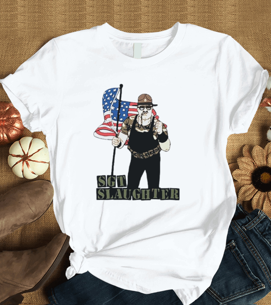 SGT Slaughter Holding American Flag Vintage T-Shirt