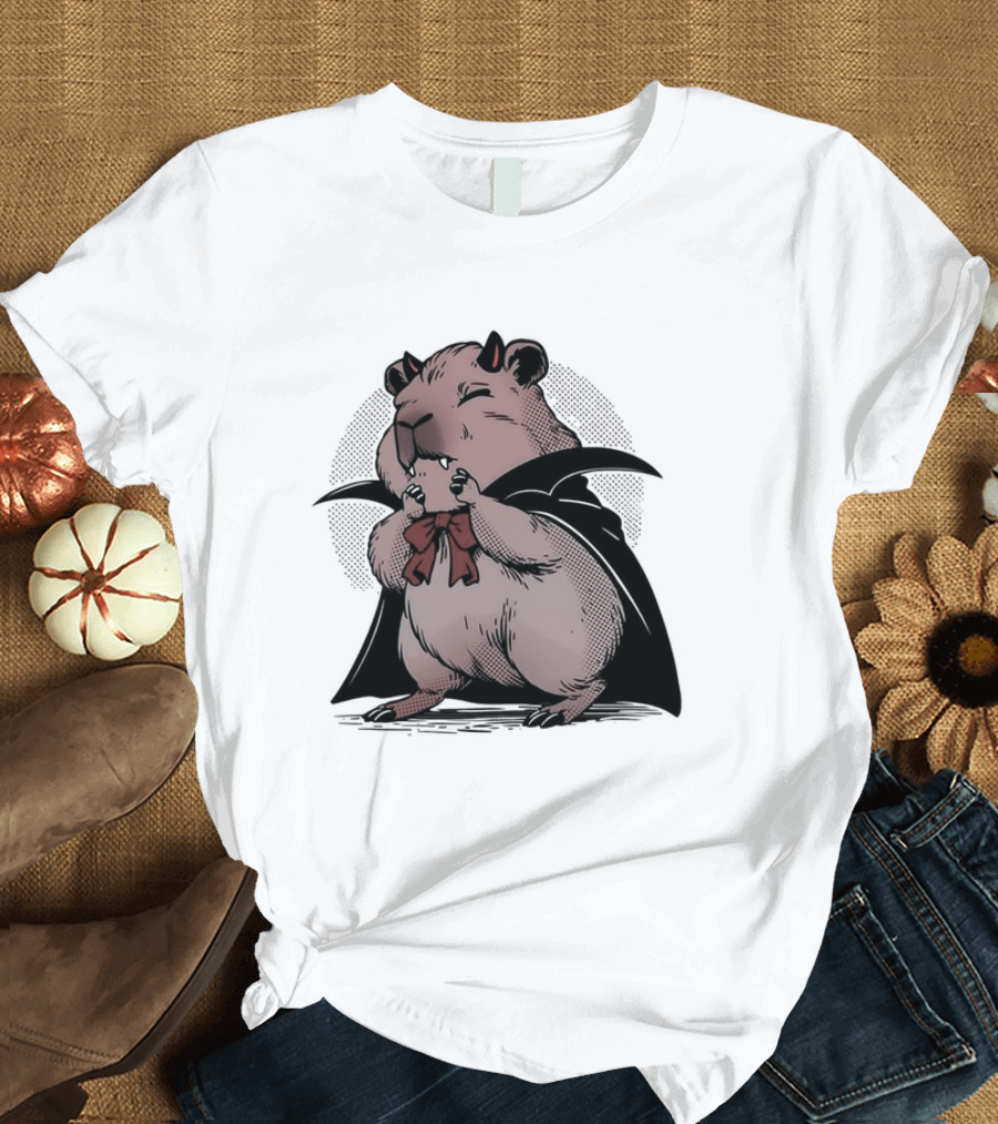 Vampire Capybara Vampybara Mashup Funny Halloween Cape Bowtie T-Shirt