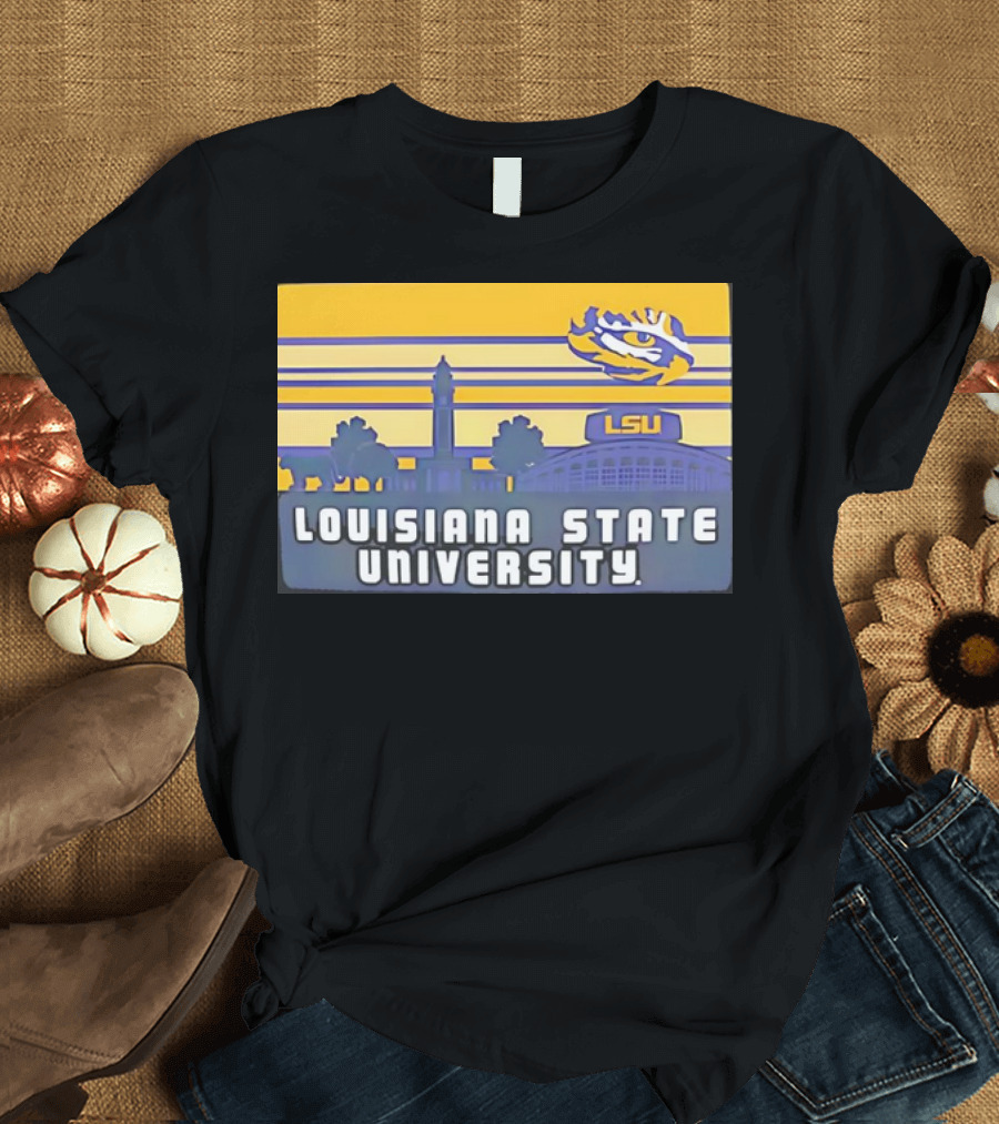 Louisiana State University Campus Skyline Retro LSU Tigers T-Shirt