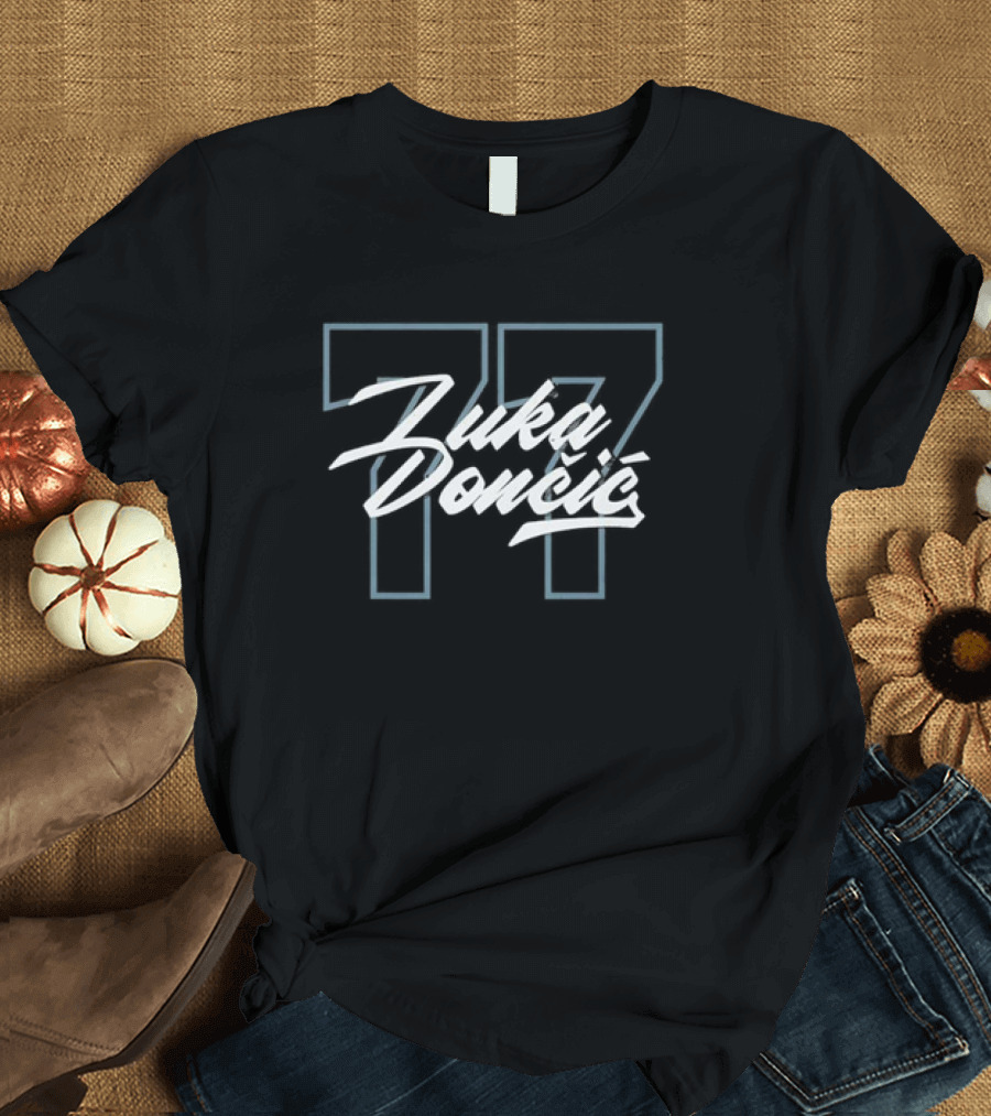 Luka Doncic 77 Script Dallas Basketball Number T-Shirt
