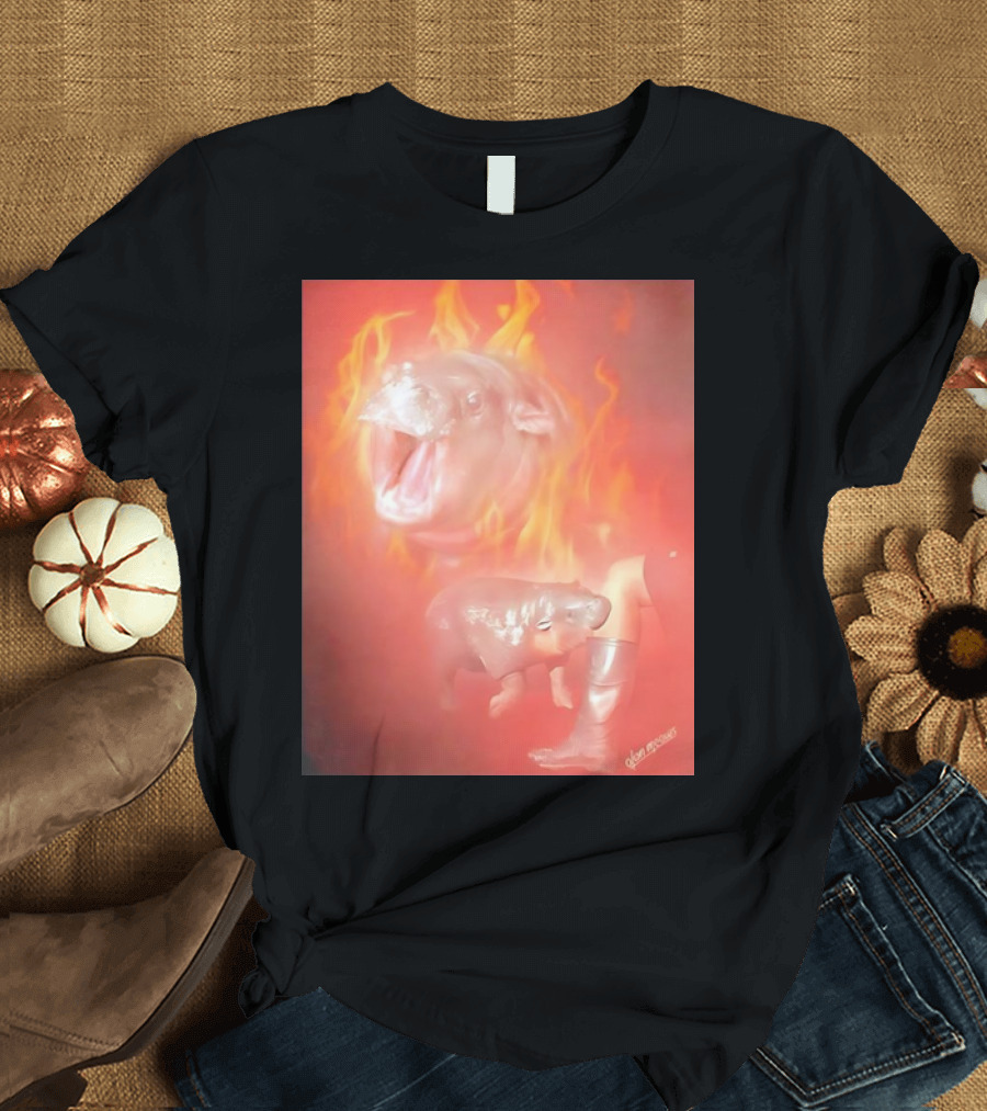 Moo Deng Baby Hippo Cute Mood Fiery Fantasy by Alex Griendling T-Shirt