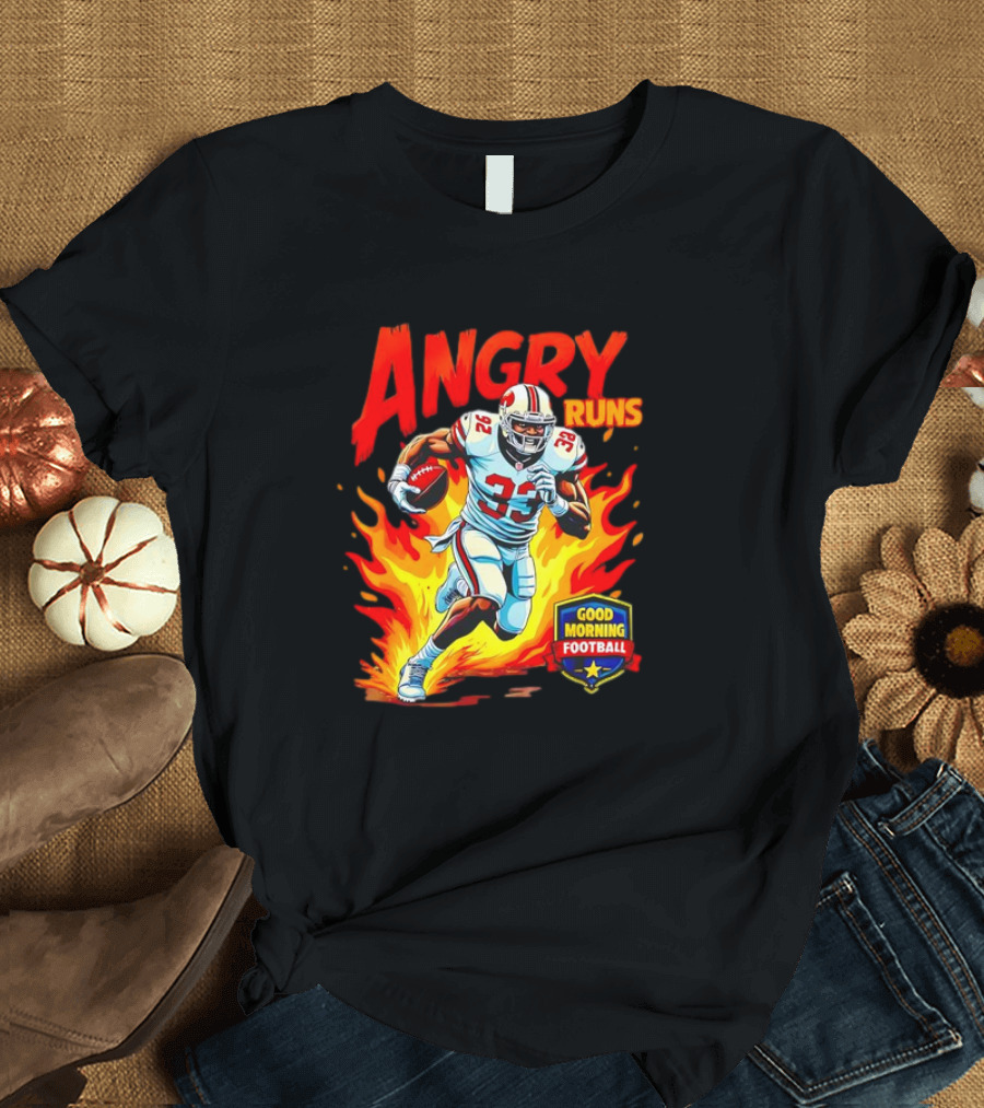 Angry Runs Good Morning Football Flaming Football Player 26 T-Shirt