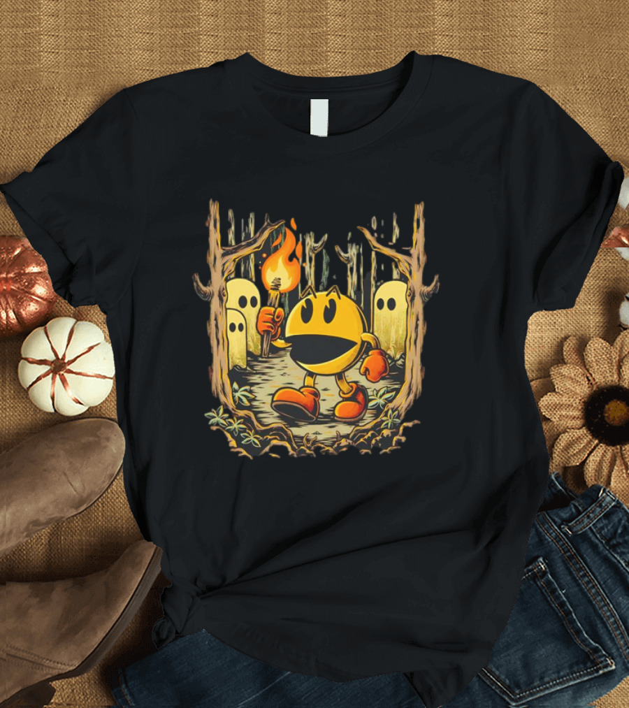 Pac Man Game Forest Torch Adventure with Ghosts T-Shirt