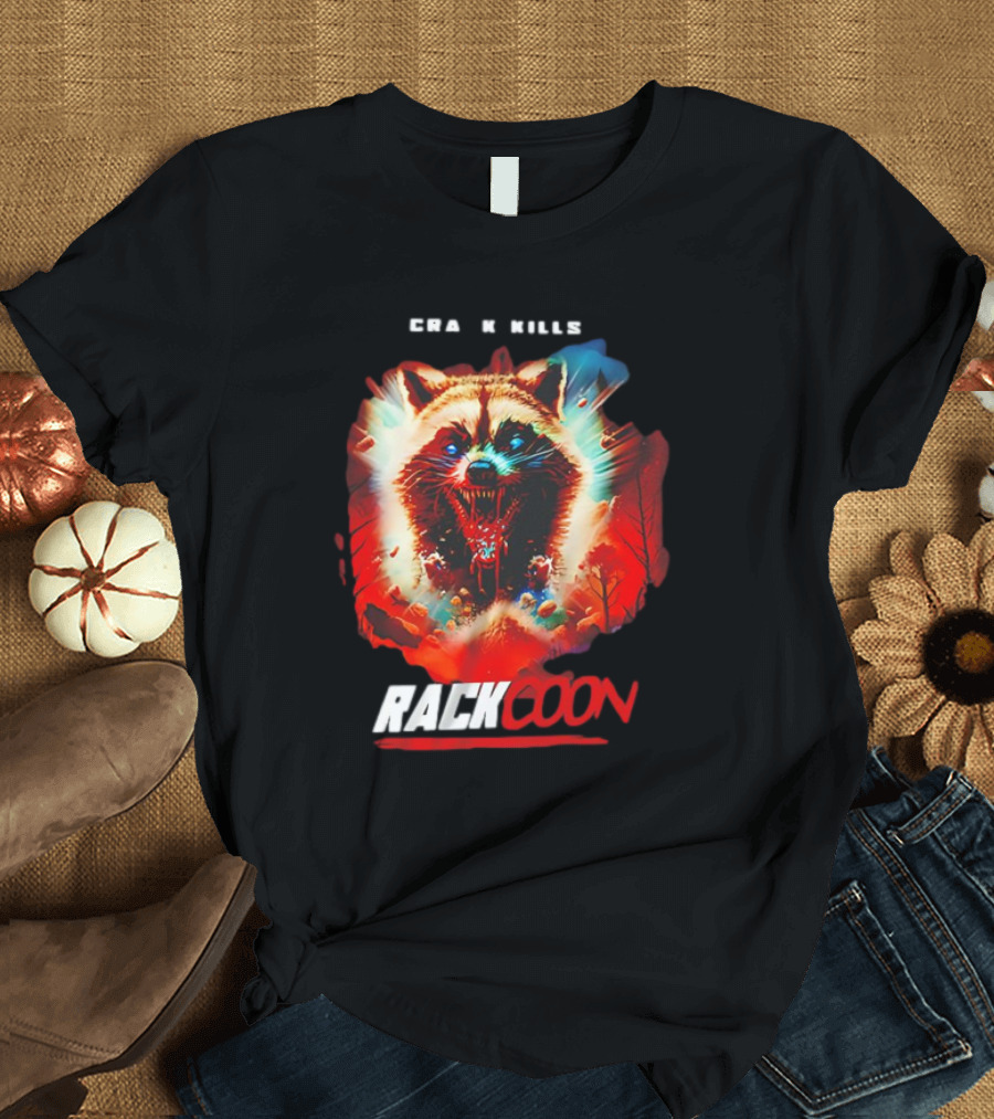 Raccoon Crack Kills Movie Graphic with Intense Visuals T-Shirt
