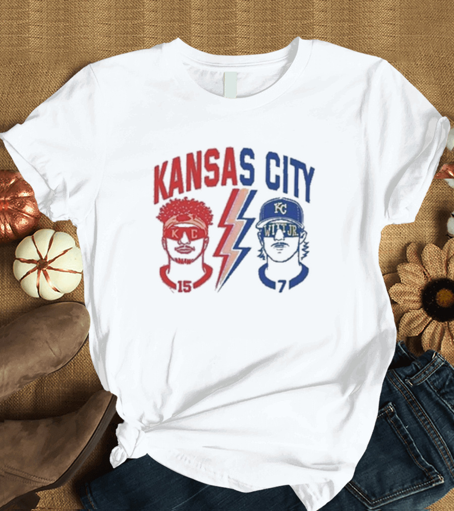 Kansas City Chiefs Patrick Mahomes 15 and Royals Bobby Witt Jr 7 T-Shirt