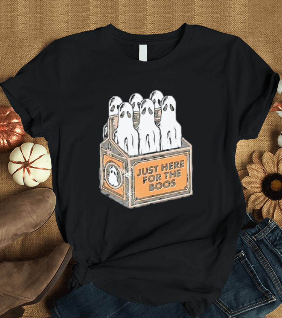 Just Here for the Boos Halloween 6 Pack Ghost Beer Bottles Humorous Retro T-Shirt