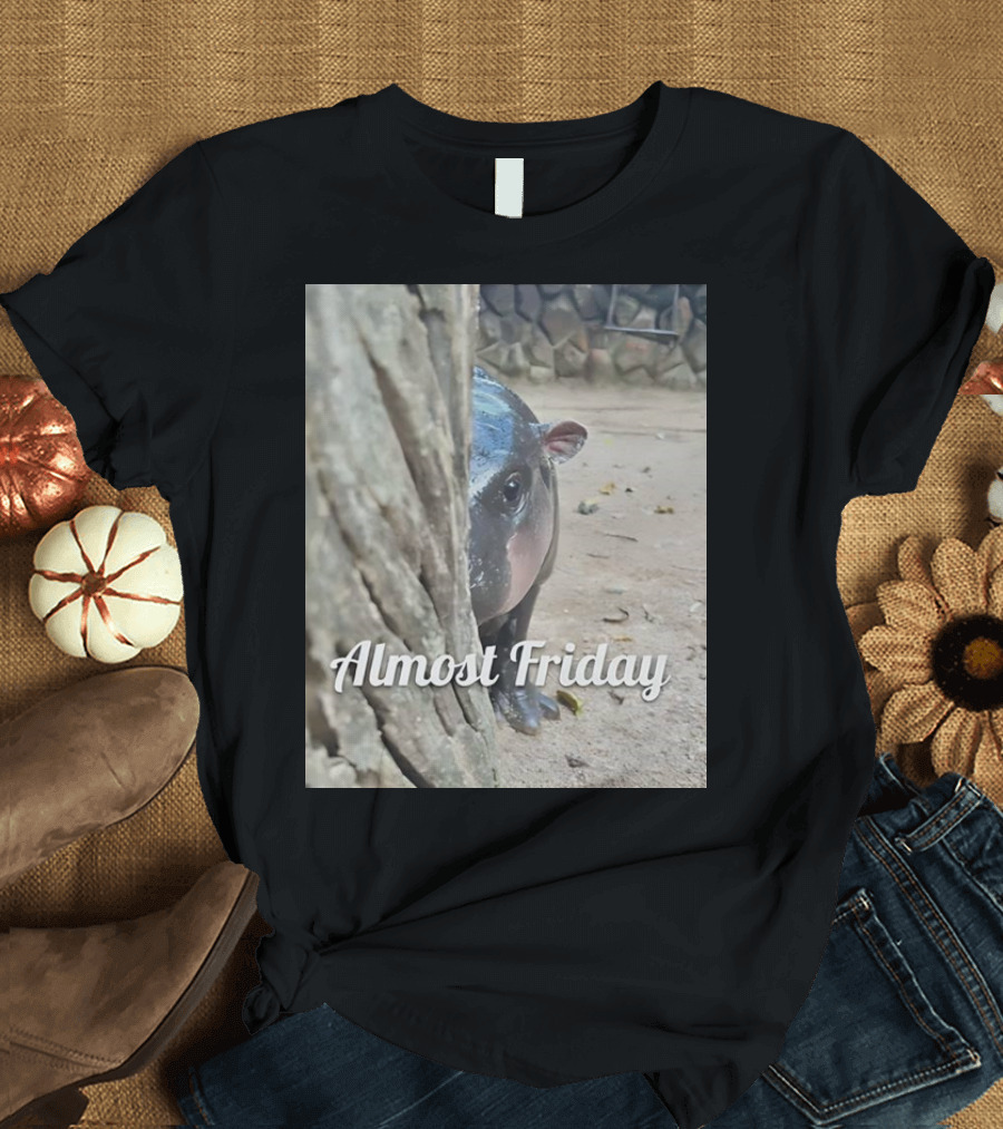 Almost Friday Peek Hippo Behind Tree T-Shirt